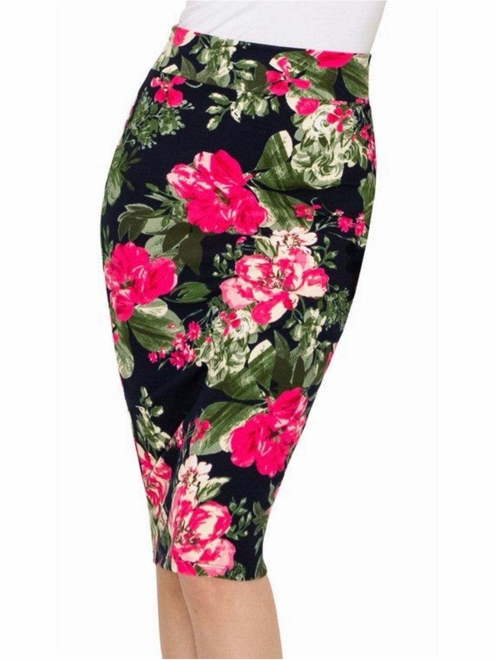 JOHNNY- Navy Floral Pencil Skirt